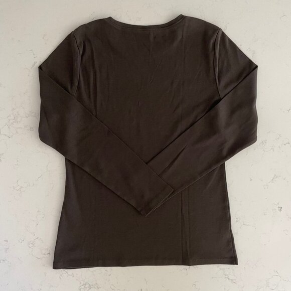 Ann Taylor Casual Pull On Lg Slv Crew Neck 100% Cotton Top Chocolate Brown Sz L - Picture 4 of 9